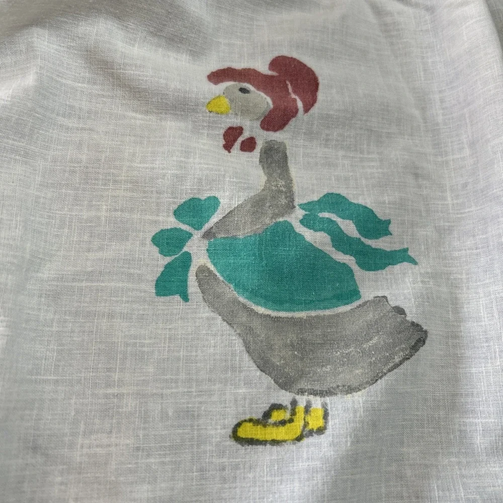 Adorable Vintage Apron Hand Painted Goose With Bonnet Hearts Pocket Tie Waist